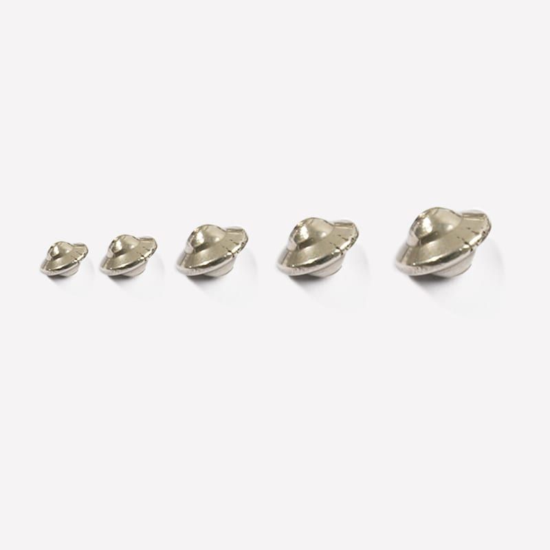 Dish shaped ball burnishing steel media in five graduated sizes